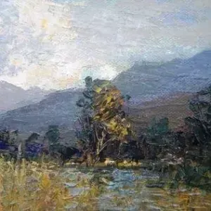 Diane Erasmus — 93. Drakensberg Scene. Donated to the Tatham Municipal Art Gallery in Pietermaritzburg to raise funds for the Gallery. Auction to be held on 18th November. Viewing 10th November, 2009. Contact Kobie Venter 033 3922819 at the Tatham for details.