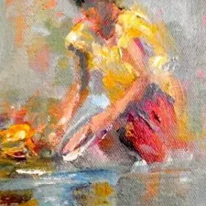 Diane Erasmus — IMPRESSIONS OF INDIA SERIES 1 (V) 156. Woman washing in the Ganga